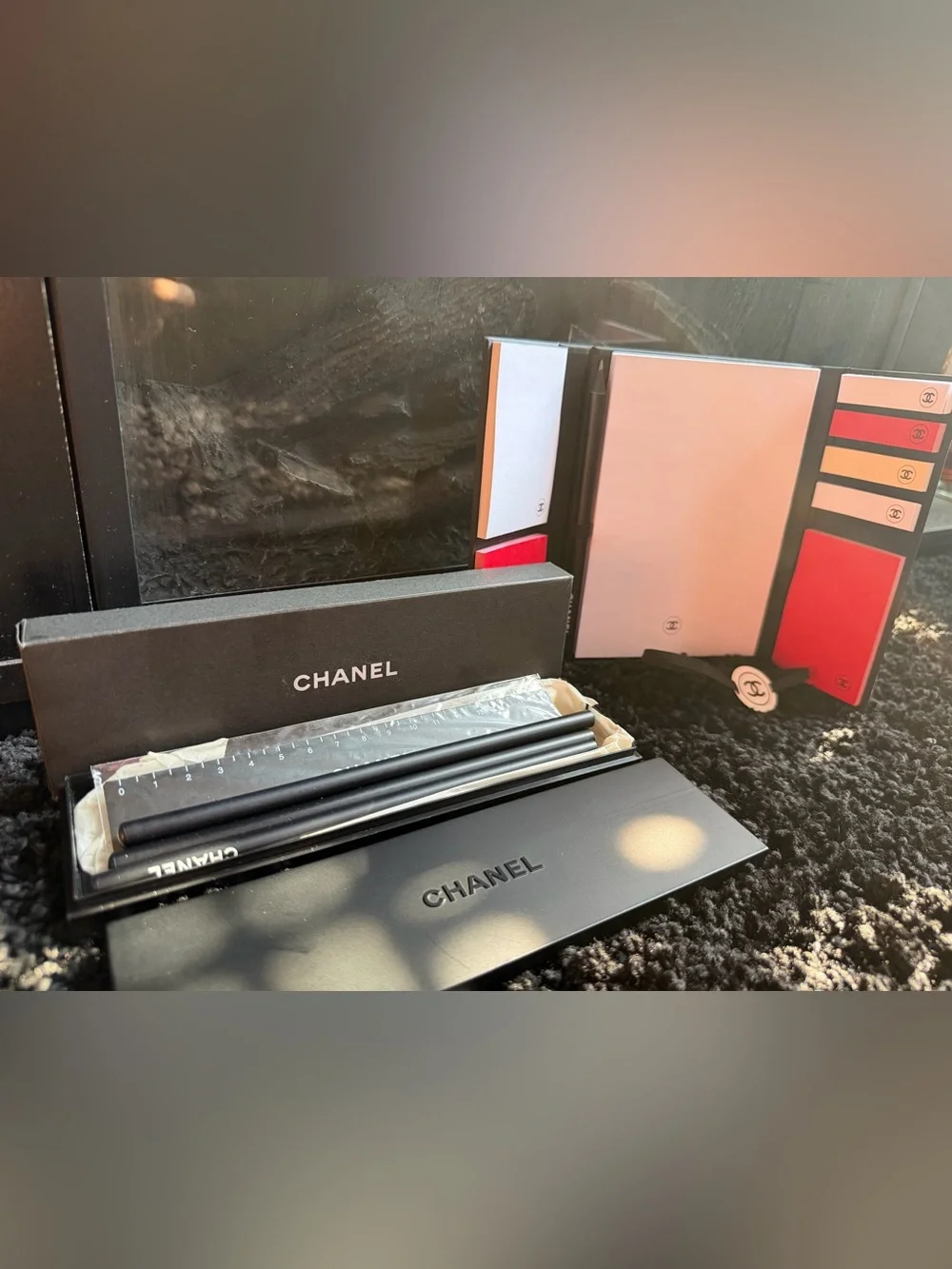 CHANEL notepad and pencil stationary set